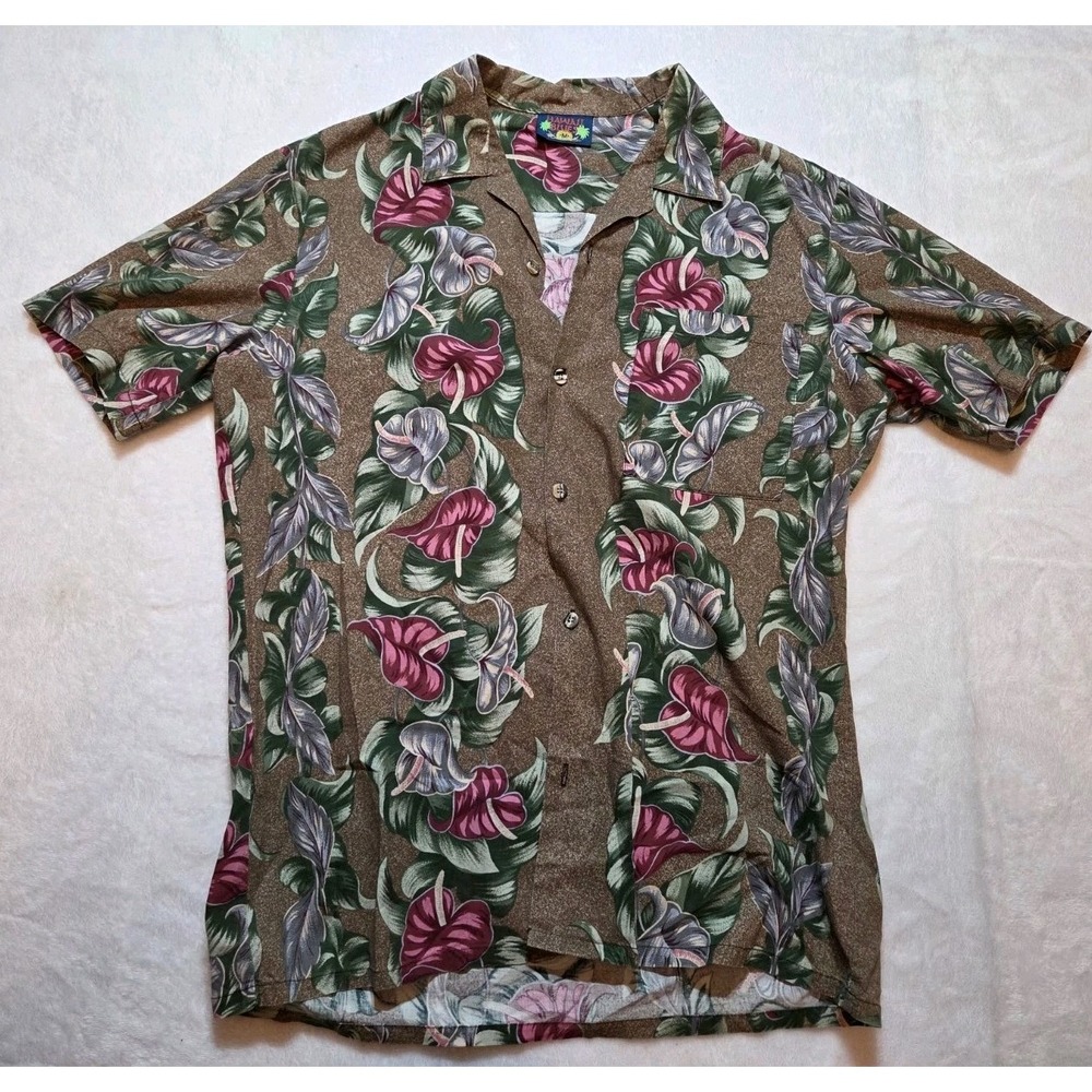 237 Hawaii Blues Hawaiian Shirt Mens Large Floral Aloha Camp Button Up Vintage